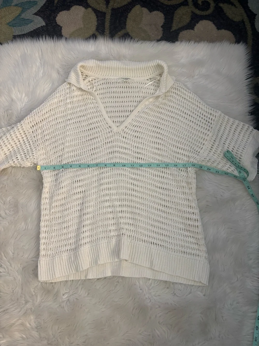 Max Studio Open-Knit V-Neck Pullover Sweater - Ivory
